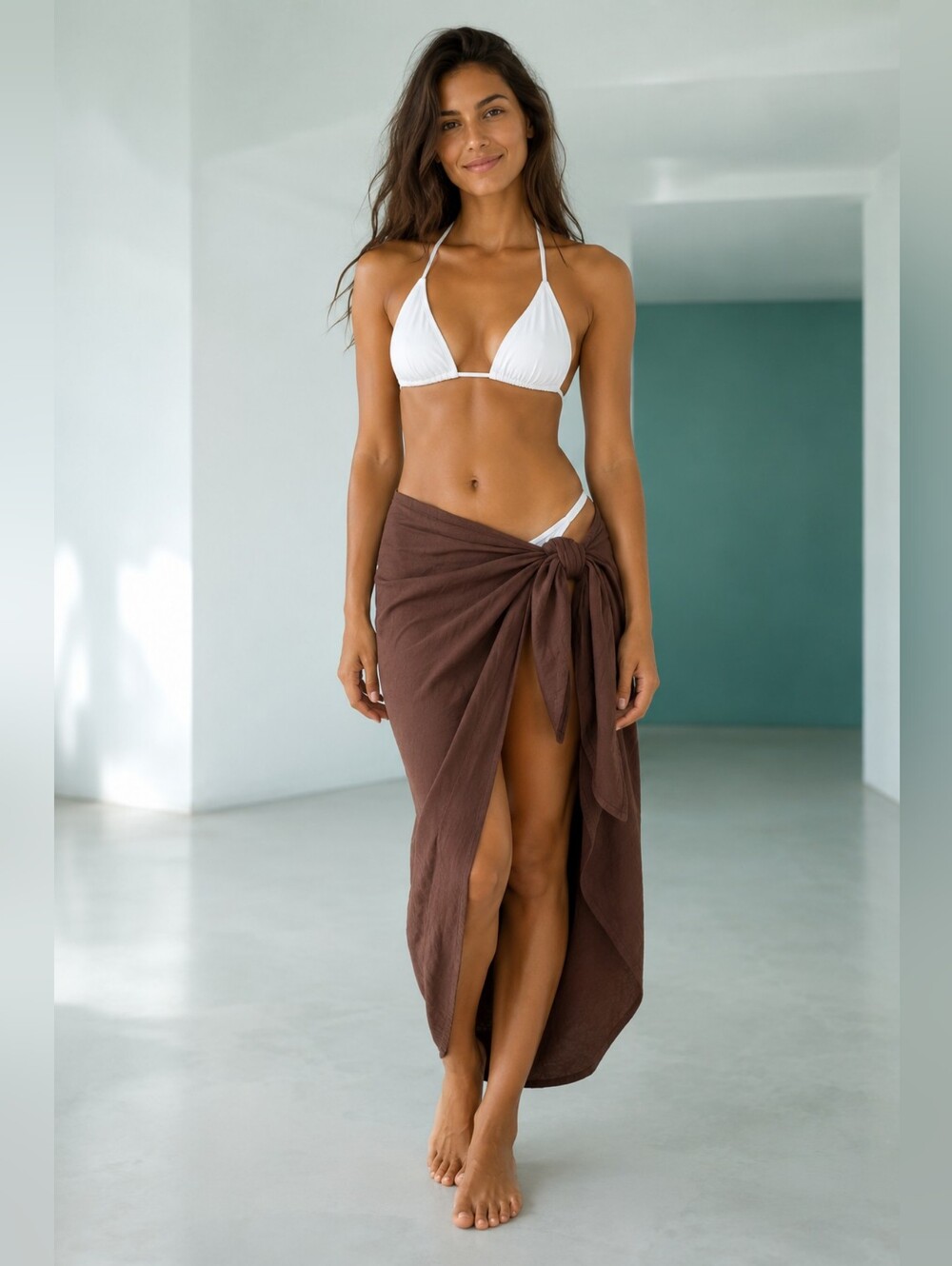 Mennillo Brown Versatile Sarong/Cover-Up – Minimalist Resort Wear